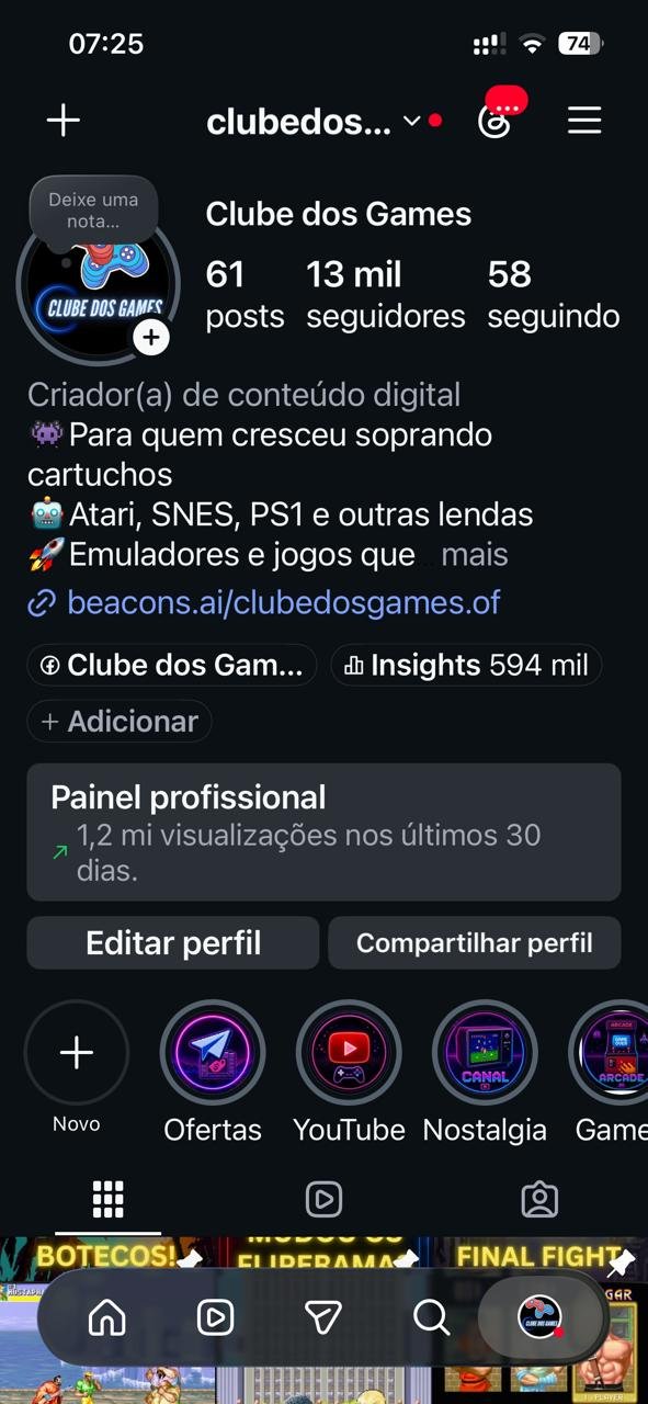 Print da bio do Instagram do Clube dos Games