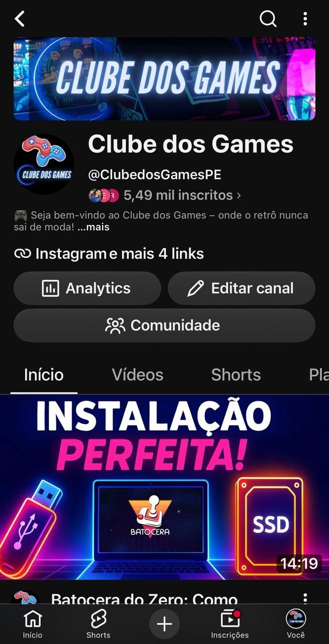 Print da página do canal Clube dos Games no YouTube